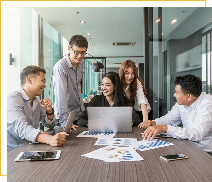 Group Of Business people working and brainstorming with happy action and celebrate in the modern Office